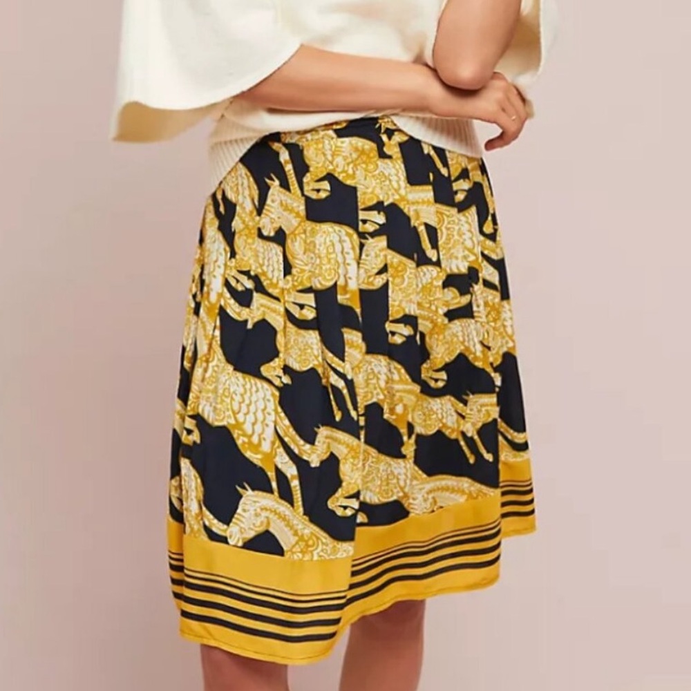 Maeve Jade A-Line Horse Pleated Classy Party Elegant Chic Girly Midi Skirt